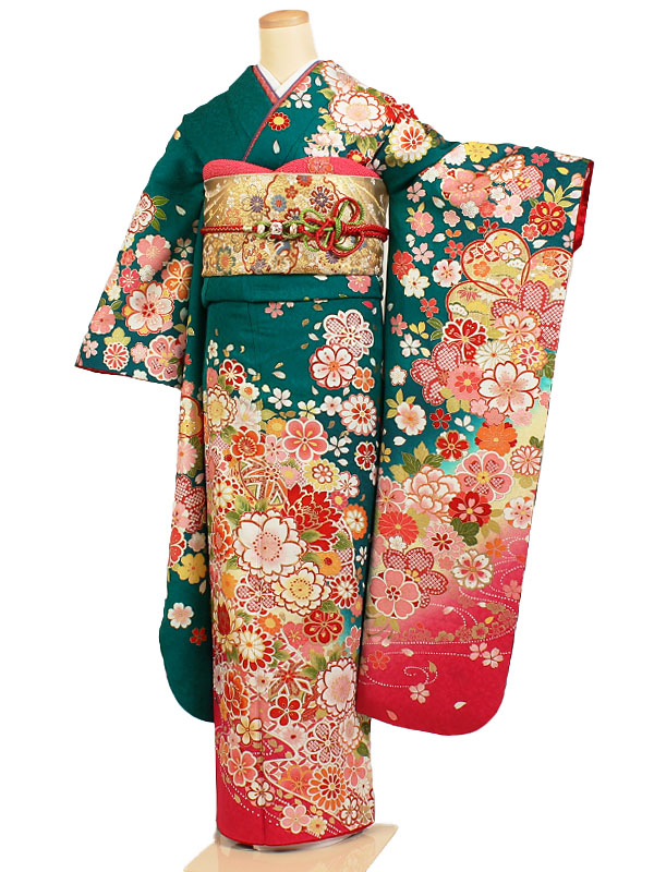 【レンタル】【振袖レンタル・緑新古典柄】正絹振袖レンタルフルセット ふりそで 振袖セット レンタル振袖 振り袖 結婚式 披露宴 親族 卒業式 パーティー 結納 着物レンタル 貸衣装 和服 往復送料無料 f019