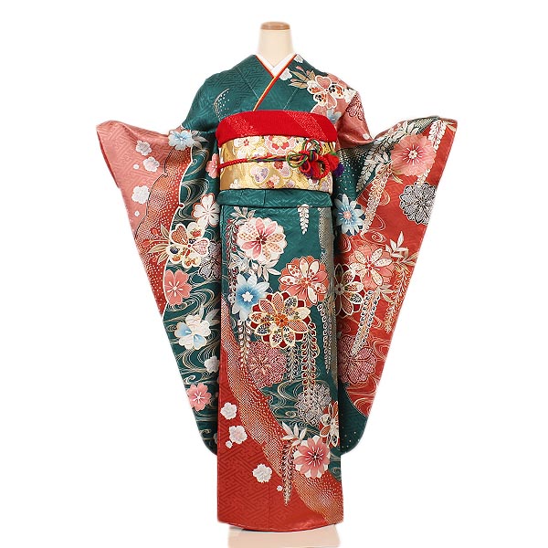 楽天市場】【レンタル】【成人式振袖レンタル 青緑系 桜・糸巻 など