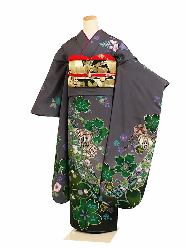 超特価sale開催即納 の 着物レンタル 振袖フルセットレンタル 結婚式披露宴結納卒業式 足袋プレゼント 往復送料無料 レンタル 振袖レンタルグレー系 正絹 振袖レンタルフルセットふりそで振袖セットレンタル振袖振り袖結婚式披露宴親族