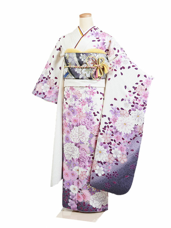 【レンタル】【振袖レンタル 白系 四季草花 など】正絹 振袖 レンタルフルセット ふりそで 振袖セット レンタル振袖 振り袖 結婚式 披露宴 親族 卒業式 パーティー 結納 着物レンタル 貸衣装 女性 和服 華やか 晴れ着 往復送料無料 f065