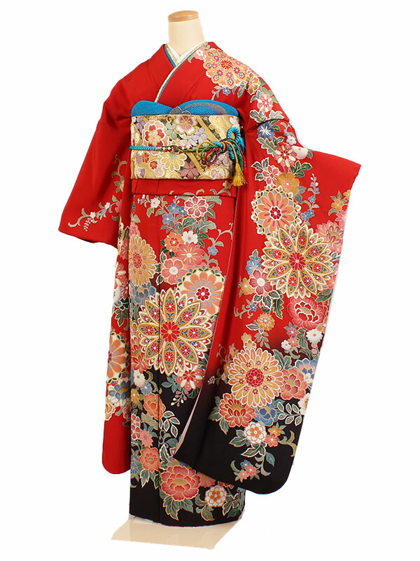 【レンタル】振袖 フルセット 赤系 華紋 正絹 成人式【身長155cm～165cm】往復送料無料f078s 28,656円