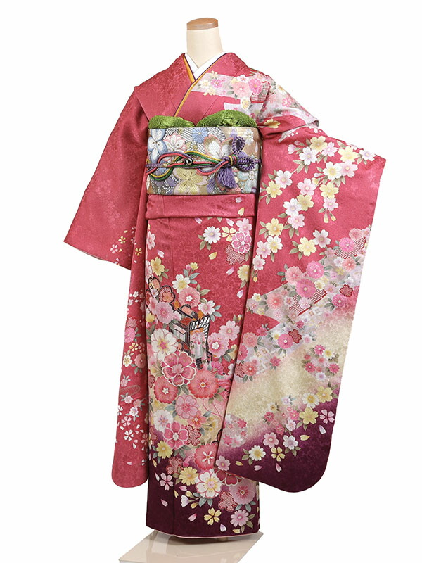 ❪6944❫   ✿  振袖   (正絹)  ✿  ガード加工済 振袖レンタル 黒 総絞り金駒桜模様(絹) 成人式 結婚式 一点物