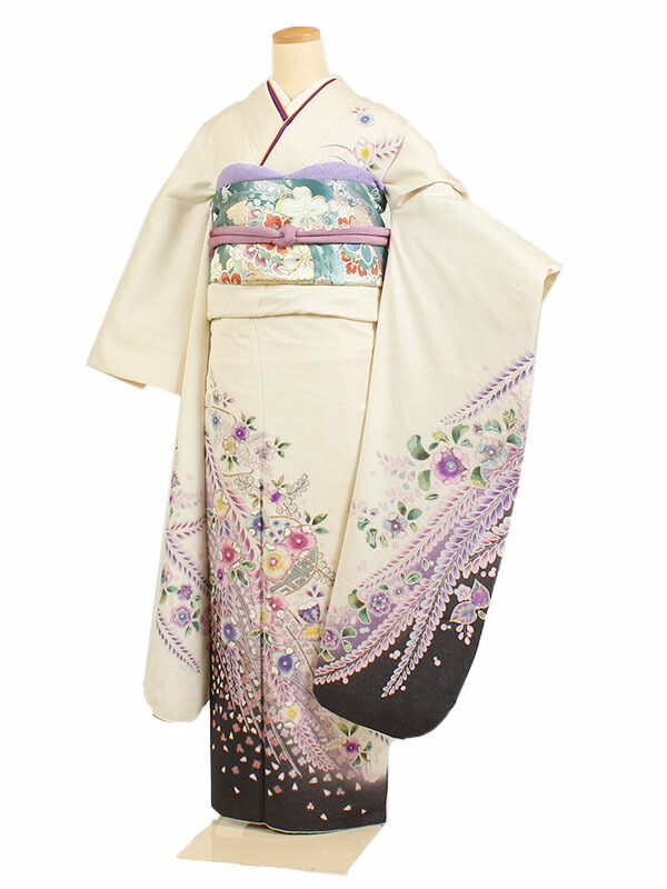 【レンタル】振袖フルセット 白系 辻が花 など 正絹 成人式振袖 【身長155cm～165cm】 往復送料無料 f100s