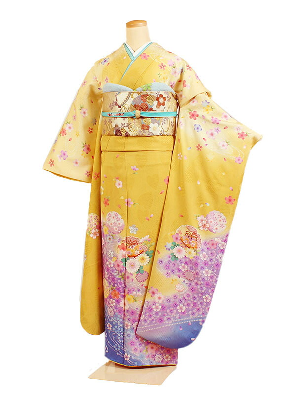【レンタル】【振袖レンタル 黄系 鞠・雪輪・桜・菊 など】正絹 振袖 レンタルフルセット ふりそで 振袖セット レンタル振袖 振り袖 結婚式 披露宴 親族 卒業式 パーティー 結納 着物レンタル 貸衣装 女性 和服 華やか 晴れ着 往復送料無料 f178