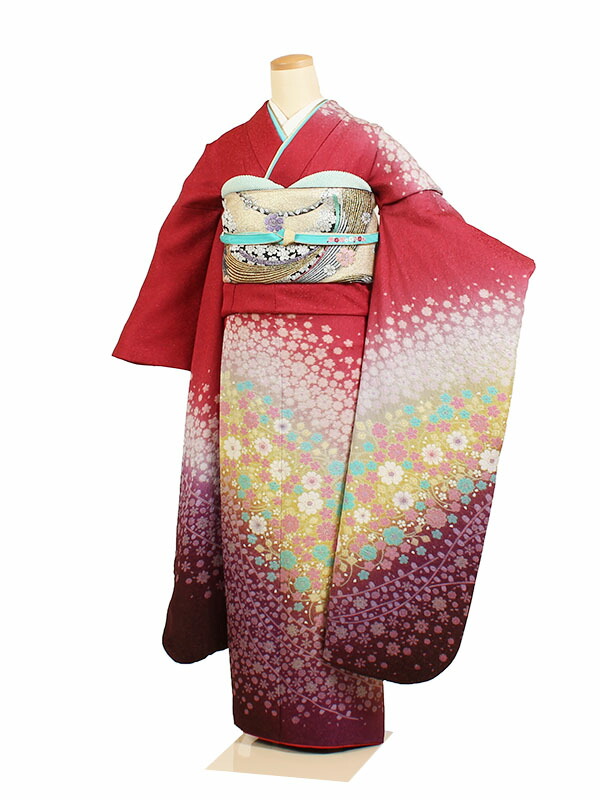 【レンタル】【成人式振袖レンタル 赤ピンク系 桜】正絹 成人式振袖 振袖レンタルフルセット 振袖 レンタル 振袖フルセット ふりそで レンタル 振袖 振り袖 furisode 成人式レンタル 成人式着物レンタル 貸衣装 かわいい 往復送料無料 f190s｜京都 きものれんたる京商