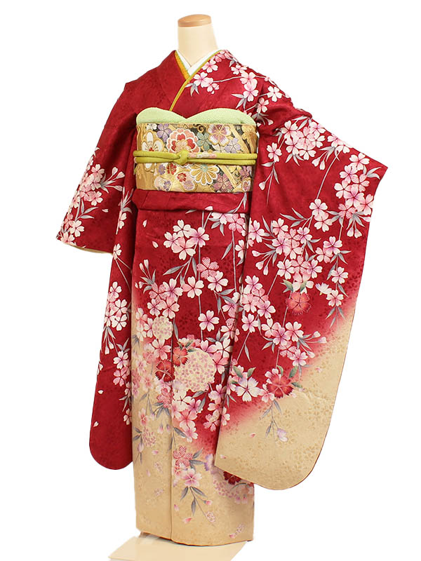 【レンタル】【成人式振袖レンタル 赤ぼかし しだれ桜】正絹 成人式振袖 正絹振袖レンタルフルセット 振袖 レンタル 振袖フルセット ふりそで レンタル 振袖 振り袖 furisode 成人式レンタル 成人式着物レンタル 貸衣装 華やか 往復送料無料 f210s 18,600円