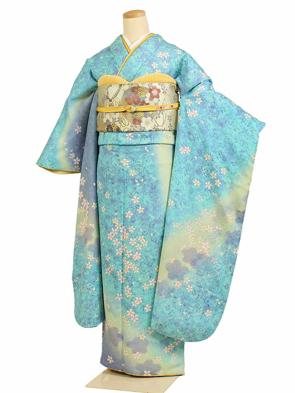 振袖フルセット　水色　鶴 楽天市場】【受注品】〔成人式〕振袖レンタル 鶴花文様振袖水色