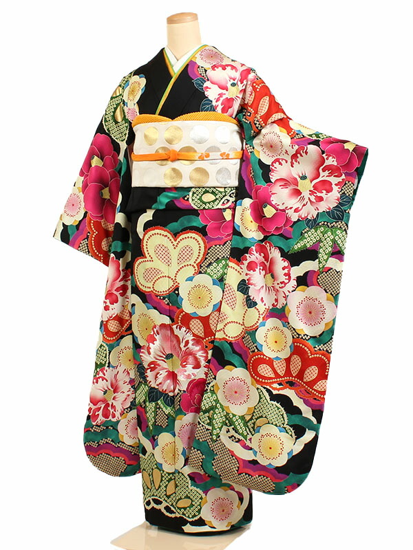 れんれん　　振り袖　フルセット 楽天市場】【成人式 振袖 レンタル】RS1934 正絹 紺 薔薇尽くし
