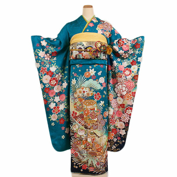 楽天市場】【レンタル】【成人式振袖レンタル 青緑系 桜・糸巻 など