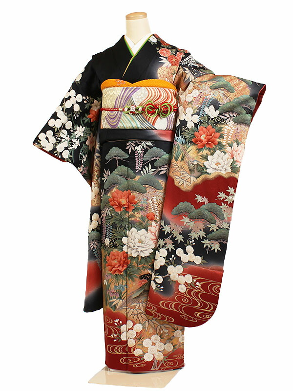 楽天市場】【レンタル】【成人式振袖レンタル 黒・緑系 御所車