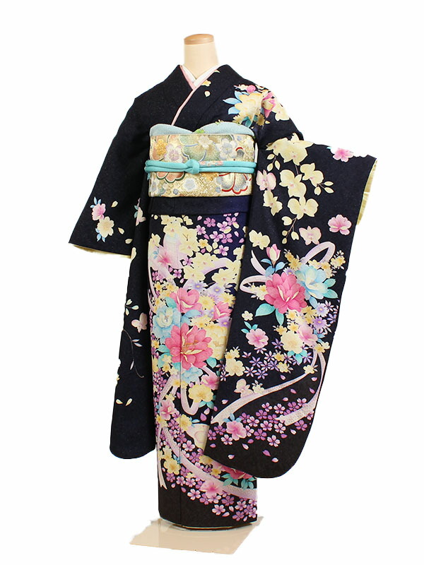 【レンタル】【振袖レンタル 黒・紫系 鶴・四季草花 など】正絹 振袖 レンタルフルセット ふりそで 振袖セット レンタル振袖 振り袖 結婚式 披露宴 親族 卒業式 パーティー 結納 着物レンタル 貸衣装 女性 和服 華やか 晴れ着 往復送料無料 f393