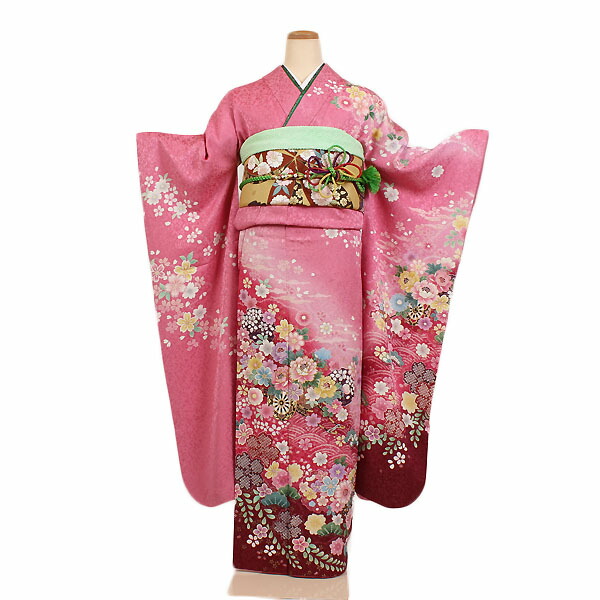 【レンタル】【成人式振袖レンタル ピンク系 花車・四季草花 など】正絹 成人式振袖 正絹振袖レンタルフルセット 振袖 レンタル 振袖フルセット ふりそで レンタル 振袖 振り袖 furisode 成人式レンタル 成人式着物レンタル 貸衣装 華やか 往復送料無料 f423s