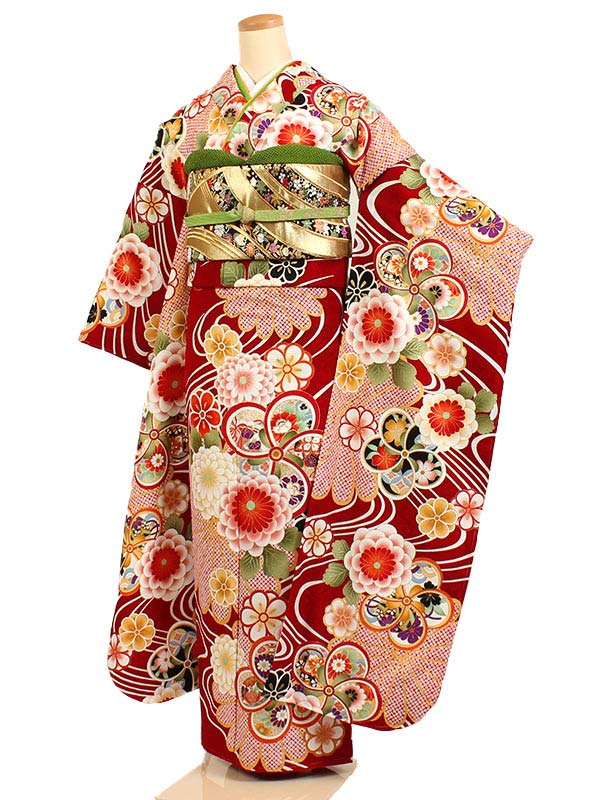 楽天市場】【レンタル】【成人式振袖レンタル 赤 流水に花 小紋柄