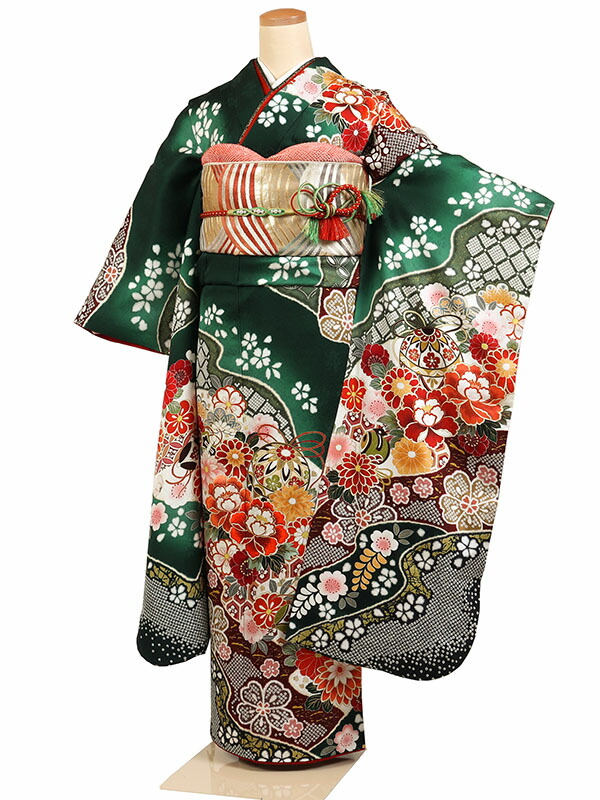 【レンタル】【振袖レンタル 緑地 古典 鞠・四季花】正絹 レンタルフルセット ふりそで 振袖セット レンタル振袖 振り袖 結婚式 披露宴 親族 卒業式 パーティー 結納 着物レンタル 貸衣装 女性 和服 華やか 晴れ着 往復送料無料 モダン f496 18,600円