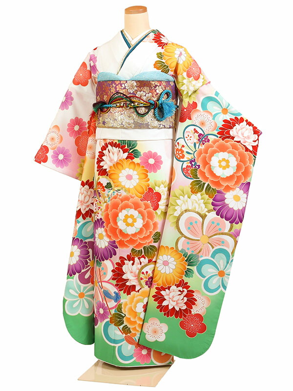 【レンタル】【振袖レンタル 白系 牡丹・菊花・四季花】振袖 レンタルフルセット ふりそで 振袖セット レンタル振袖 振り袖 結婚式 披露宴 親族 卒業式 パーティー 結納 着物レンタル 貸衣装 女性 和服 華やか 晴れ着 往復送料無料 f538