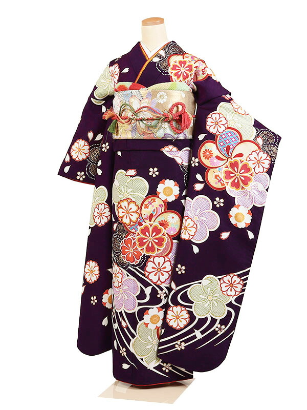【レンタル】【振袖レンタル 紫系 桜花・ねじり梅】振袖 レンタルフルセット ふりそで 振袖セット レンタル振袖 振り袖 結婚式 披露宴 親族 卒業式 パーティー 結納 着物レンタル 貸衣装 女性 和服 華やか 晴れ着 往復送料無料 f565
