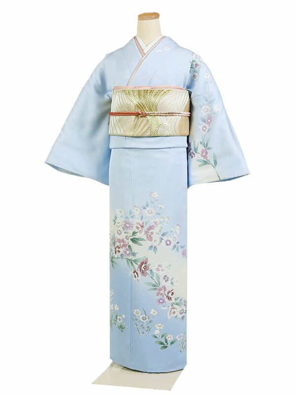 【【レンタル】【訪問着 水色系 四季草花】訪問着レンタル フルセット 入学式 卒業式 お宮参り 七五三 お母さん ママ 母親 訪問着セット レンタル訪問着 着物レンタル 貸衣装 結婚式 披露宴 パーティー 結納 お茶会 安い 往復送料無料 かわいい 上品 ｈ-500