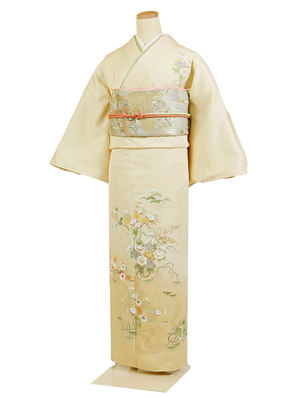 【【レンタル】【訪問着 ベーシュ系 四季草花】訪問着レンタル フルセット 入学式 卒業式 お宮参り 七五三 お母さん ママ 母親 訪問着セット レンタル訪問着 着物レンタル 貸衣装 結婚式 披露宴 パーティー 結納 お茶会 安い 往復送料無料 かわいい 上品 ｈ-501｜京都 きものれんたる京商