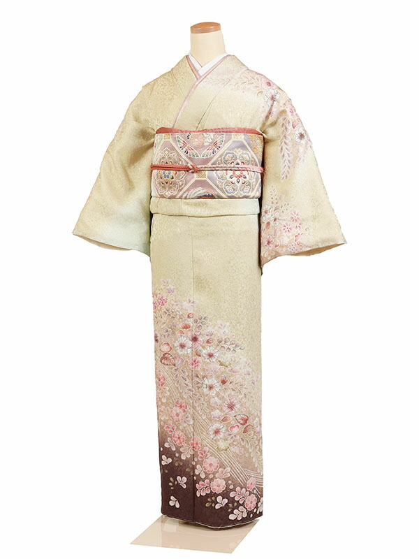 【レンタル】【訪問着 黄緑系 辻が花】正絹 訪問着レンタル 訪問着セット レンタル訪問着 着物レンタル 貸衣装 結婚式 入学式 卒業式 お宮参り 七五三 お母さん ママ 母親 パーティー 結納 お茶会 安い 往復送料無料 h520