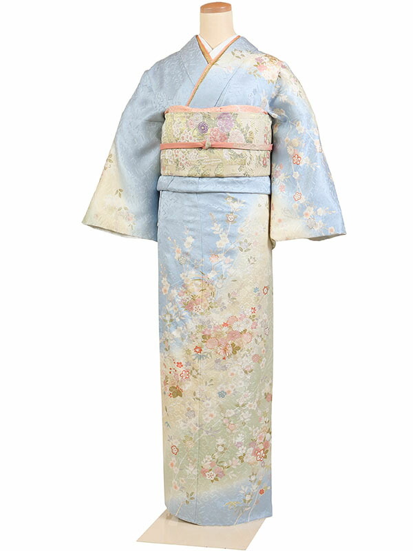 【レンタル】【訪問着 水色系 四季花・小花】正絹 訪問着レンタル 訪問着セット レンタル訪問着 着物レンタル 貸衣装 結婚式 入学式 卒業式 お宮参り 七五三 お母さん ママ 母親 パーティー 結納 お茶会 安い 往復送料無料 h533