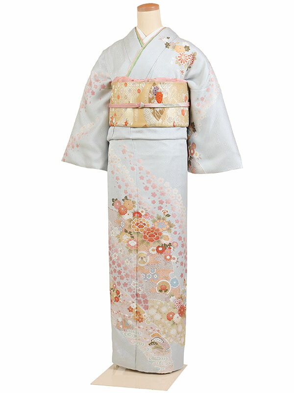 【レンタル】【訪問着 水色系 牡丹・四季花】正絹 訪問着レンタル 訪問着セット レンタル訪問着 着物レンタル 貸衣装 結婚式 入学式 卒業式 お宮参り 七五三 お母さん ママ 母親 パーティー 結納 お茶会 安い 往復送料無料 h536