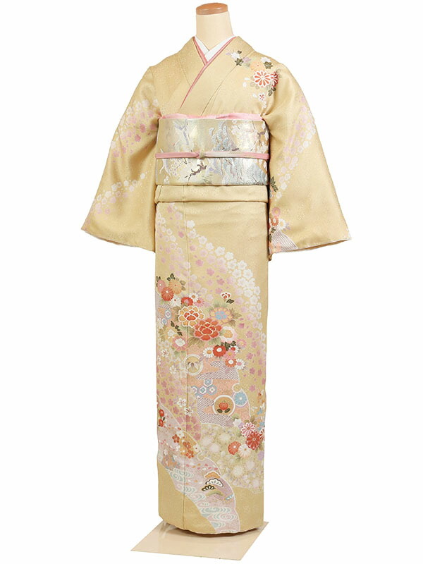 【レンタル】【訪問着 カラシ色系 牡丹・四季花】正絹 訪問着レンタル 訪問着セット レンタル訪問着 着物レンタル 貸衣装 結婚式 入学式 卒業式 お宮参り 七五三 お母さん ママ 母親 パーティー 結納 お茶会 安い 往復送料無料 h537