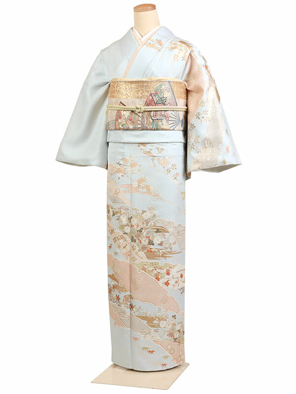 【レンタル】【訪問着 水色系 雪輪・四季花】正絹 訪問着レンタル 訪問着セット レンタル訪問着 着物レンタル 貸衣装 結婚式 入学式 卒業式 お宮参り 七五三 お母さん ママ 母親 パーティー 結納 お茶会 安い 往復送料無料 h570