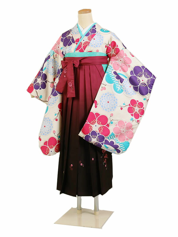 【レンタル】ジュニア 女児 袴 着物セット 小学生 10～13歳用 クリーム 身長145～150cm 女の子 卒業式 十三参り 二尺袖 女児着物セット jd-0005