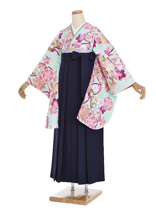 【レンタル】【卒業式袴 パステルグリーン・桜七宝×紺袴】卒業式 袴 レンタル 女 身長155~160cm 卒業袴 女袴 卒業式袴セット 大学生 短大 教員 先生 二尺袖袴フルセット 専門学生 謝恩会 高校 文化祭 個性 モダンポップ おしゃれ 被らない 往復送料無料 n222