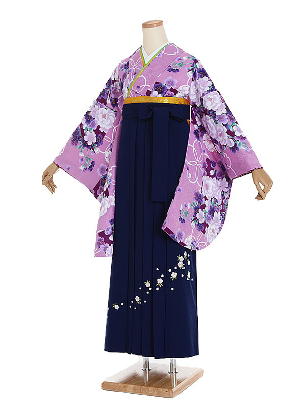 【レンタル】【卒業式袴 紫・桜×紺袴】卒業式 袴 レンタル 女 身長158～163cm 卒業袴 女袴 卒業式袴セット 大学生 短大 教員 先生 二尺袖袴フルセット 専門学生 謝恩会 高校 文化祭 個性 モダンポップ おしゃれ 被らない 往復送料無料 n249