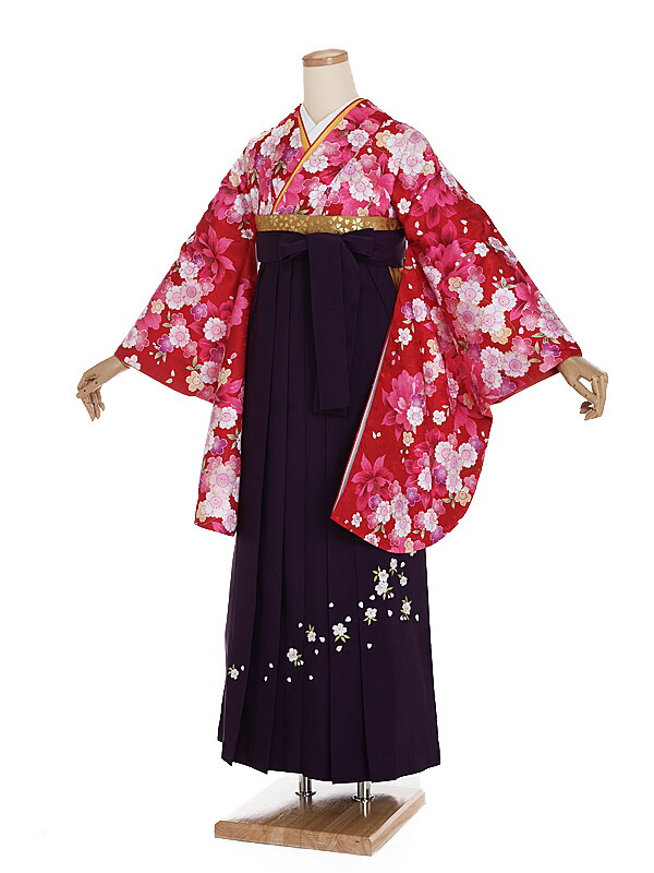 【レンタル】【卒業式袴 赤・桜×紫・桜刺繍袴】卒業式 袴 レンタル 女 身長158～163cm 卒業袴 女袴 卒業式袴セット 大学生 短大 教員 先生 二尺袖袴フルセット 専門学生 謝恩会 高校 文化祭  個性 モダンポップ おしゃれ 被らない 往復送料無料 n262