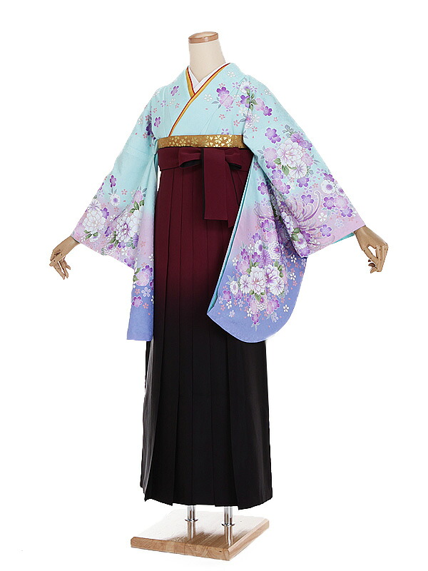 【レンタル】【卒業式袴 水色・花×赤紫グラデーション袴】卒業式 袴 レンタル 女 身長160~165cm 卒業袴 女袴 卒業式袴セット 大学生 短大 教員 先生 二尺袖袴フルセット 専門学生 謝恩会 高校 文化祭 個性 モダンポップ おしゃれ 被らない 往復送料無料 n263|京都 きものれんたる京商