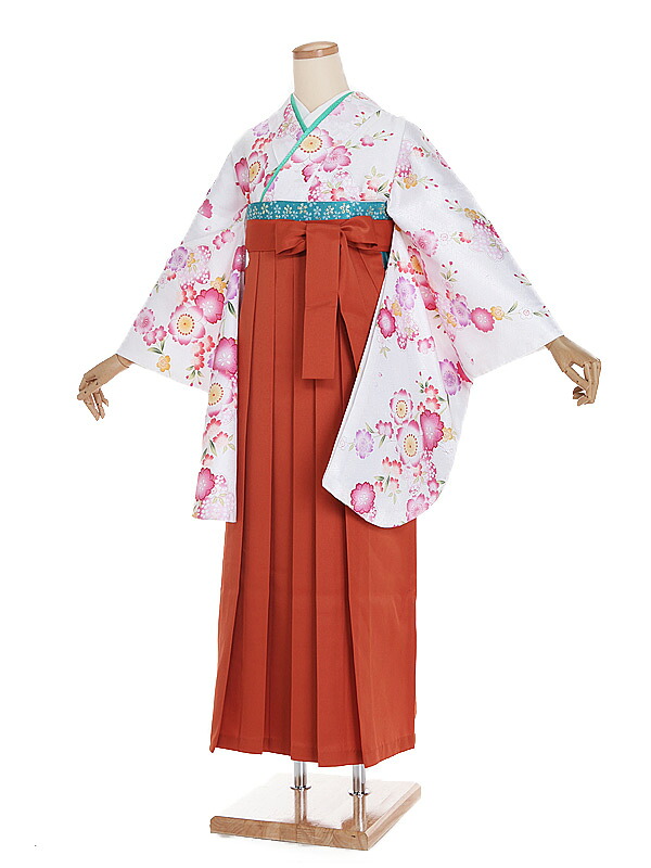 【レンタル】【卒業式袴 白・桜×橙無地袴】卒業式 袴 レンタル 女 身長158~163cm 卒業袴 女袴 卒業式袴セット 大学生 短大 教員 先生 二尺袖袴フルセット 専門学生 謝恩会 高校 文化祭 個性 モダンポップ おしゃれ 被らない 往復送料無料 n277