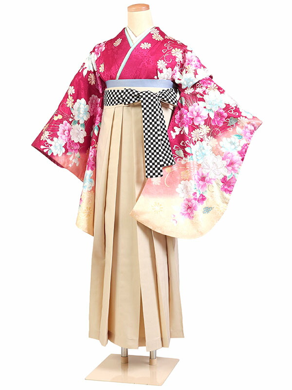 【レンタル】【卒業式袴 マゼンタ色×アイボリー袴 】卒業式 袴 レンタル 卒業袴 女袴 卒業式袴セット 大学生 短大 教員 先生 二尺袖袴フルセット 専門学生 謝恩会 高校 文化祭 個性 モダンポップ おしゃれ 被らない 往復送料無料 n281