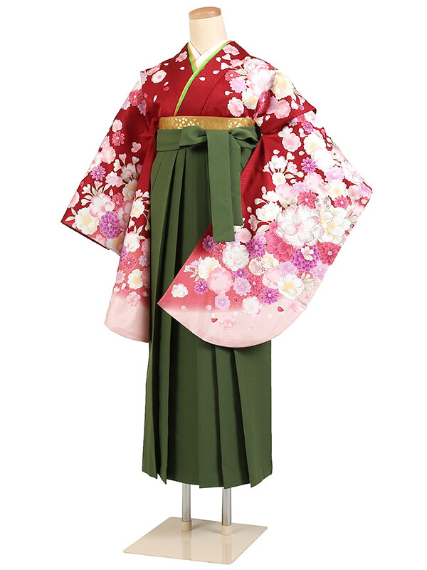 【レンタル】【卒業式袴 赤色×黄緑袴 】卒業式 袴 レンタル 卒業袴 女袴 卒業式袴セット 大学生 短大 教員 先生 二尺袖袴フルセット 専門学生 謝恩会 高校 文化祭 個性 モダンポップ おしゃれ 被らない 往復送料無料 n291