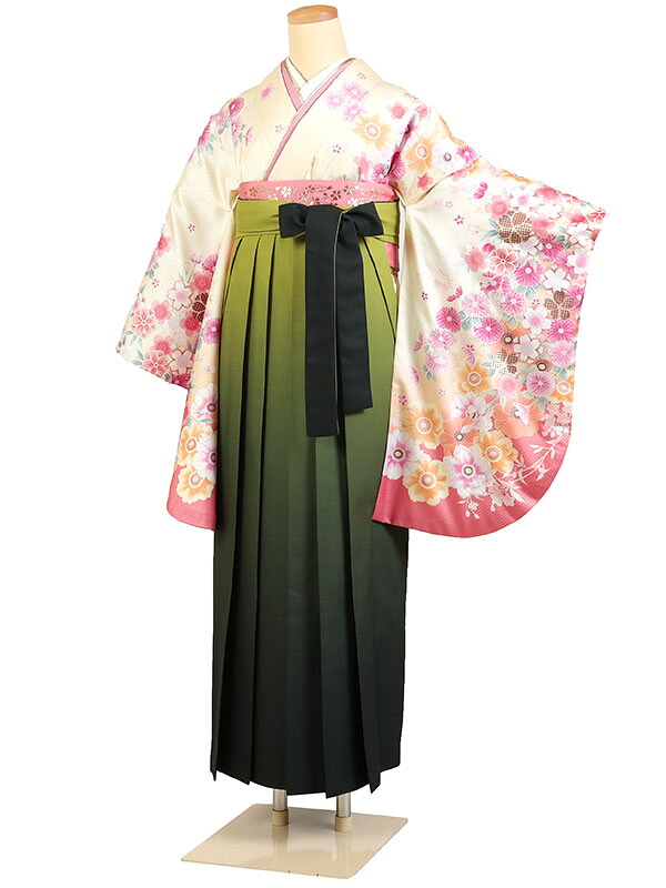 【レンタル】【卒業式袴 クリーム色×黄緑ぼかし袴 】卒業式 袴 レンタル 卒業袴 女袴 卒業式袴セット 大学生 短大 教員 先生 二尺袖袴フルセット 専門学生 謝恩会 高校 文化祭 個性 モダンポップ おしゃれ 被らない 往復送料無料 n302