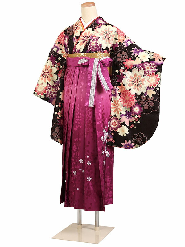 【レンタル】【卒業式袴 黒色×刺繍・ピンク袴 】卒業式 袴 レンタル 卒業袴 女袴 卒業式袴セット 大学生 短大 教員 先生 二尺袖袴フルセット 専門学生 謝恩会 高校 文化祭 個性 モダンポップ おしゃれ 被らない 往復送料無料 n308