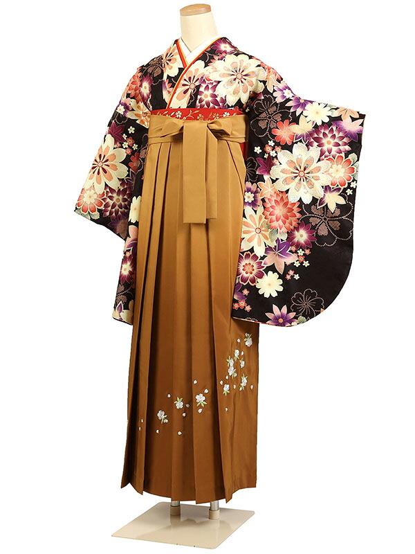 【レンタル】【卒業式袴 黒色×刺・墸・カラシ袴 】卒業式 袴 レンタル 卒業袴 女袴 卒業式袴セット 大学生 短大 教員 先生 二尺袖袴フルセット 専門学生 謝恩会 高校 文化祭 個性 モダンポップ おしゃれ 被らない 往復送料無料 n313