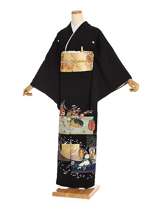 【レンタル】【黒留袖 巾着に色紙 蔦（つた）紋】正絹 留袖 着物レンタル 結婚式 披露宴 貸衣装 貸衣裳 フルセット 女性 和服 母親着物 祖母 親族 新婦姉妹 和装婚 和婚 神社 ホテル式場 五つ紋 第一礼装 チャペル 往復送料無料 t312