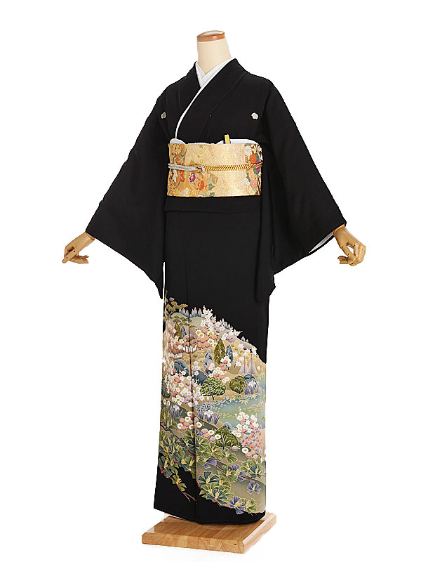 【レンタル】【黒留袖 広幅 本加賀友禅 茶屋辻四季花 蔦（つた）紋】正絹 留袖 着物レンタル 結婚式 披露宴 貸衣装 貸衣裳 フルセット 女性 和服 母親着物 祖母 親族 新婦姉妹 和装婚 和婚 神社 ホテル式場 五つ紋 第一礼装 チャペル 往復送料無料 t317 17,040円