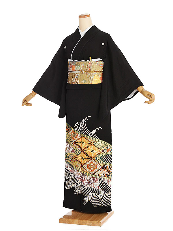 【レンタル】【黒留袖 流水菱鶴 蔦（つた）紋】正絹 留袖 着物レンタル 結婚式 披露宴 貸衣装 貸衣裳 フルセット 女性 和服 母親着物 祖母 親族 新婦姉妹 和装婚 和婚 神社 ホテル式場 五つ紋 第一礼装 チャペル 往復送料無料 t324 12,750円