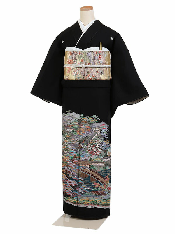 【レンタル】【黒留袖 蘇州刺・墸 城郭に松 蔦(つた)紋】正絹 留袖 着物レンタル 結婚式 披露宴 貸衣装 貸衣裳 フルセット 女性 和服 母親着物 祖母 親族 新婦姉妹 和装婚 和婚 神社 ホテル式場 五つ紋 第一礼装 チャペル 往復送料無料 t333