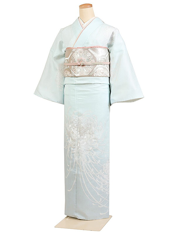 レンタル 訪問着 単衣 夏物 身長：155～165cm 水色系 母親 着物 結婚式 お宮参り as-0123