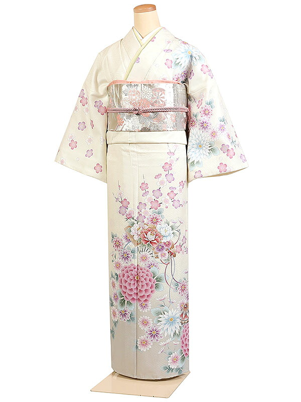 レンタル 訪問着 単衣 夏物 身長：155～165cm オフホワイト系 母親 着物 結婚式 お宮参り as-0126