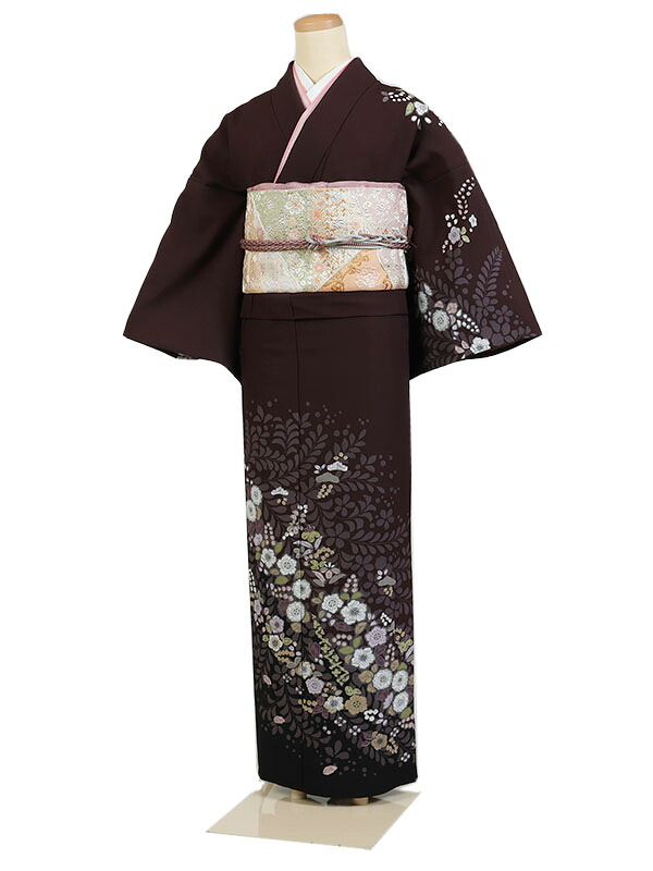 レンタル 訪問着 単衣 夏物 身長：150～160cm 茶系 母親 着物 結婚式 お宮参り as-0111