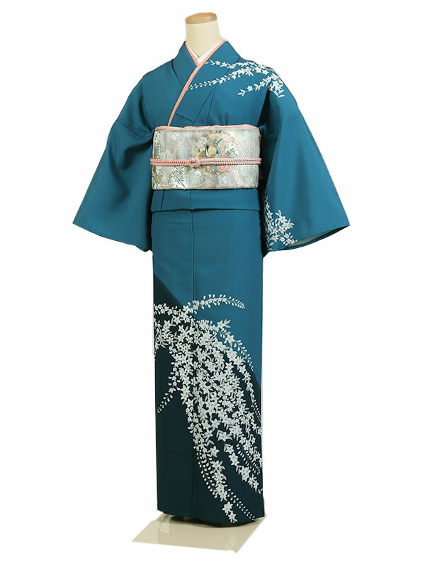 レンタル 訪問着 単衣 夏物 身長：155～163cm 青系 母親 着物 結婚式 お宮参り as-0118