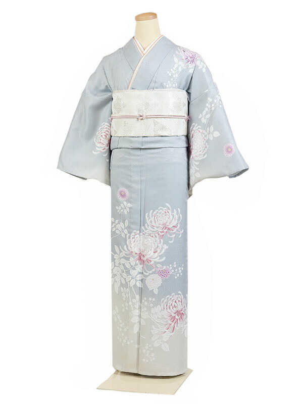 レンタル 訪問着 単衣 夏物 身長：155～165cm グレー系 母親 着物 結婚式 お宮参り as-0137
