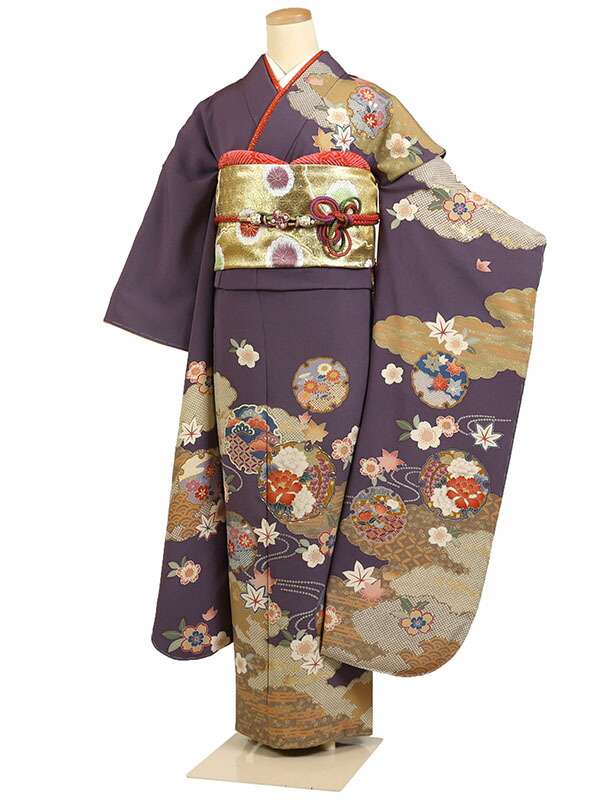 【レンタル】【成人式振袖レンタル 紫系 四季花・雪輪・雲取り】正絹 成人式振袖 振袖レンタルフルセット 振袖 レンタル 振袖フルセット ふりそで レンタル 振袖 振り袖 furisode 成人式レンタル 成人式着物レンタル 貸衣装 かわいい 往復送料無料 f760s