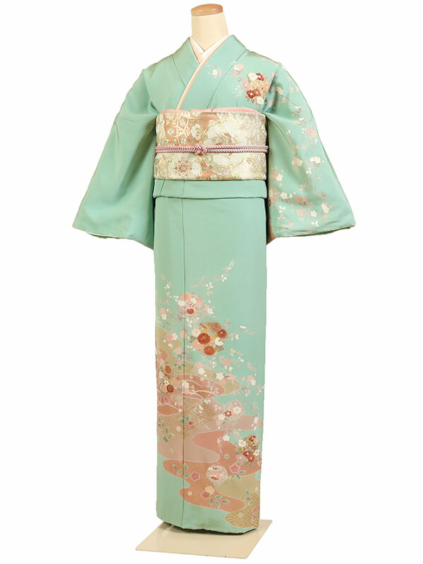 【レンタル】【訪問着 黄緑系 花玉・菊花】正絹 訪問着レンタル 訪問着セット レンタル訪問着 着物レンタル 貸衣装 結婚式 入学式 卒業式 お宮参り 七五三 お母さん ママ 母親 パーティー 結納 お茶会 安い 往復送料無料 h585