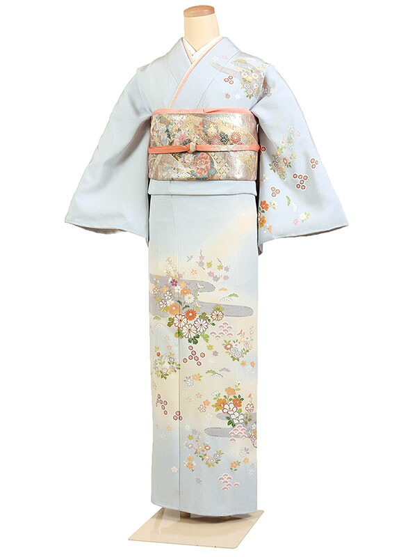 【レンタル】【訪問着 水色系 菊花・四季花】正絹 訪問着レンタル 訪問着セット レンタル訪問着 着物レンタル 貸衣装 結婚式 入学式 卒業式 お宮参り 七五三 お母さん ママ 母親 パーティー 結納 お茶会 安い 往復送料無料 h593|京都 きものれんたる京商